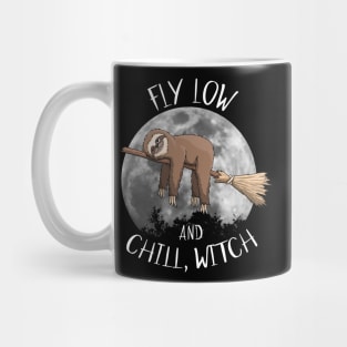 Fly Low And Chill, Witch Sloth On Broom Halloween Mug